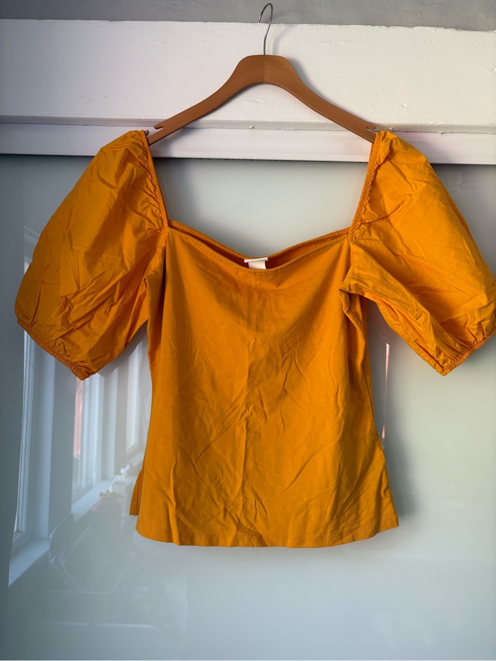 H&M Puff Sleeve Square Neck Top - Mustard Yellow